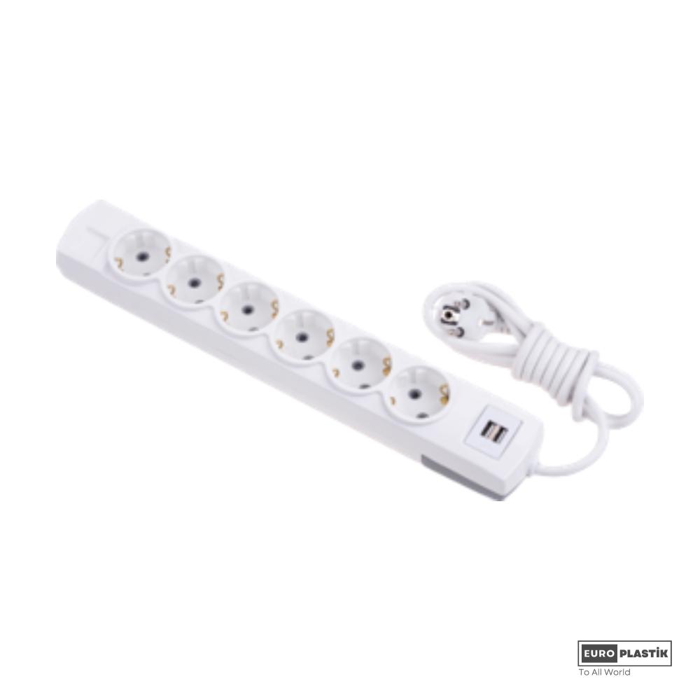 6 Gangs Earthed Group Socket With 2mt Cable and USB